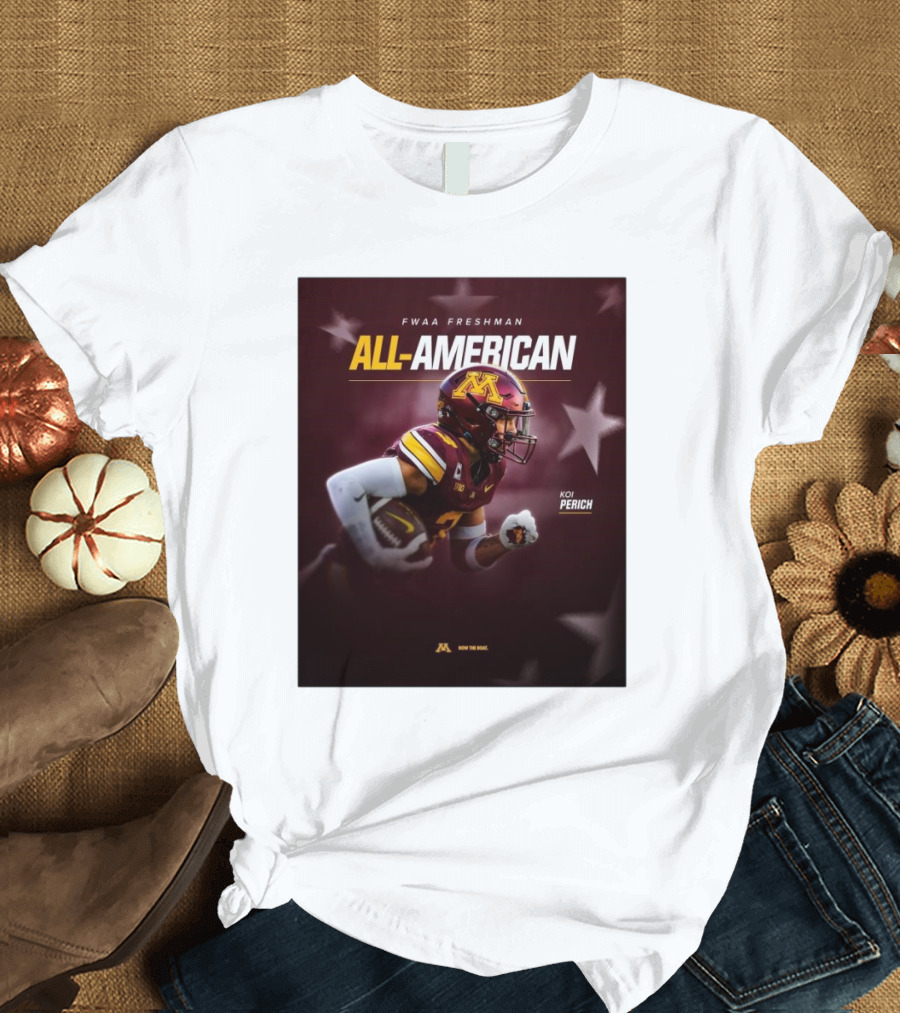 FWAA Freshman All-American Koi Perich Minnesota Golden Gophers Row The Boat T-Shirt