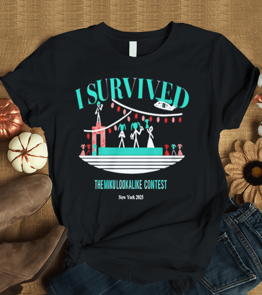 I Survived The Miku Lookalike Contest New York 2025 Blimp Stage Figures T-Shirt