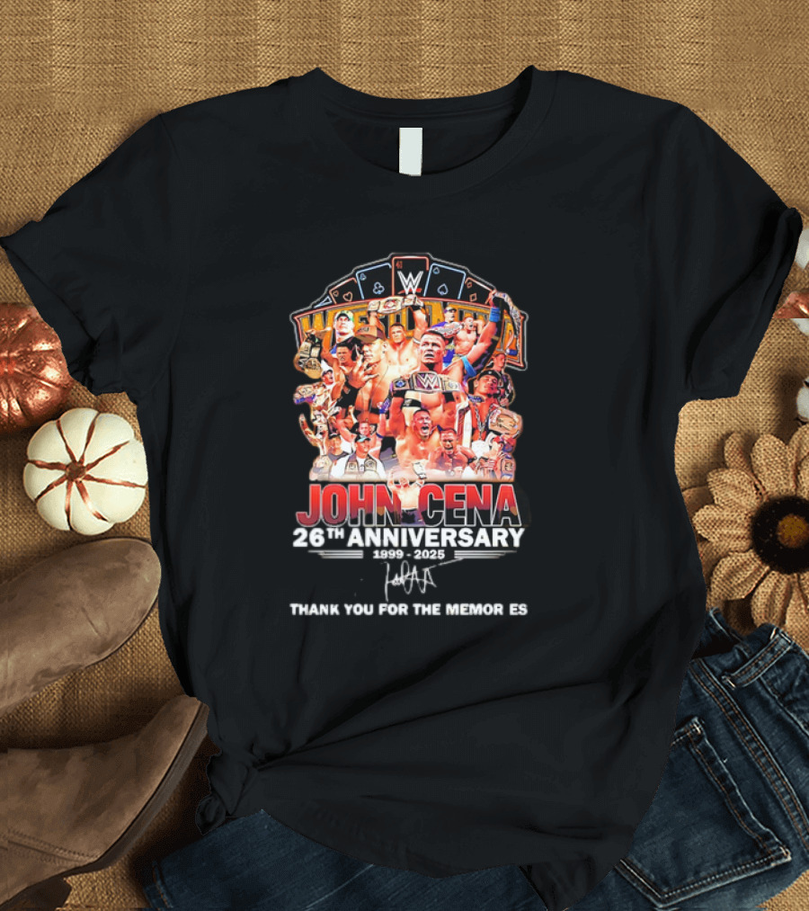 John Cena 26th Anniversary 1999-2025 WWE Thank You for the Memories Signature T-Shirt