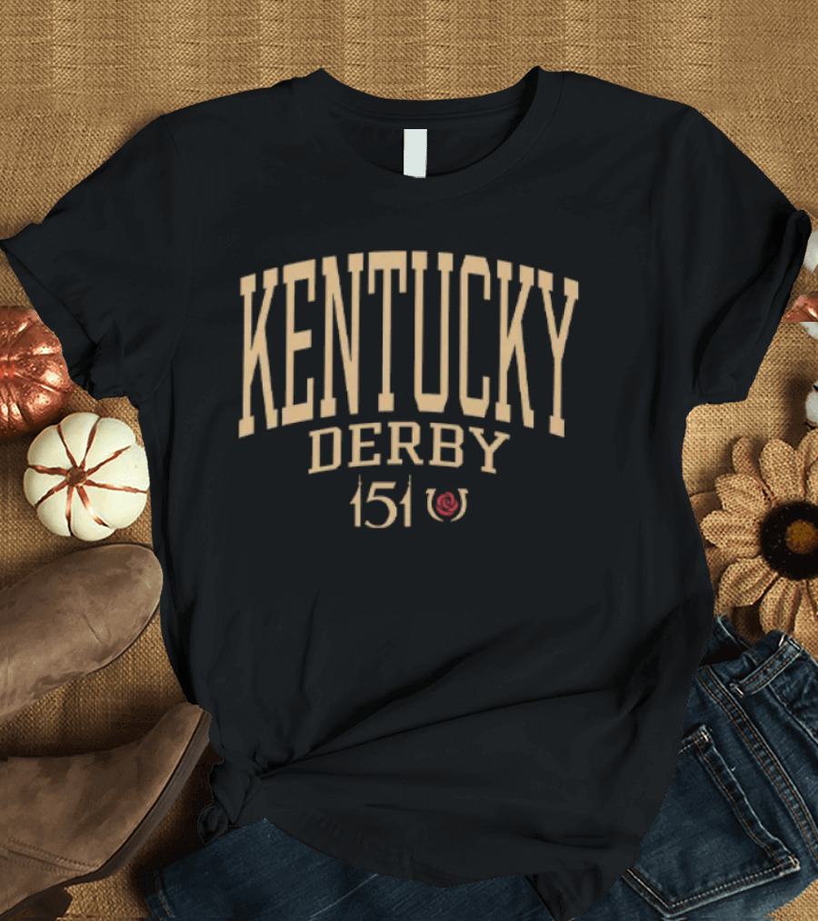 Kentucky Derby 151 Event Typography with Horseshoe Icon T-Shirt