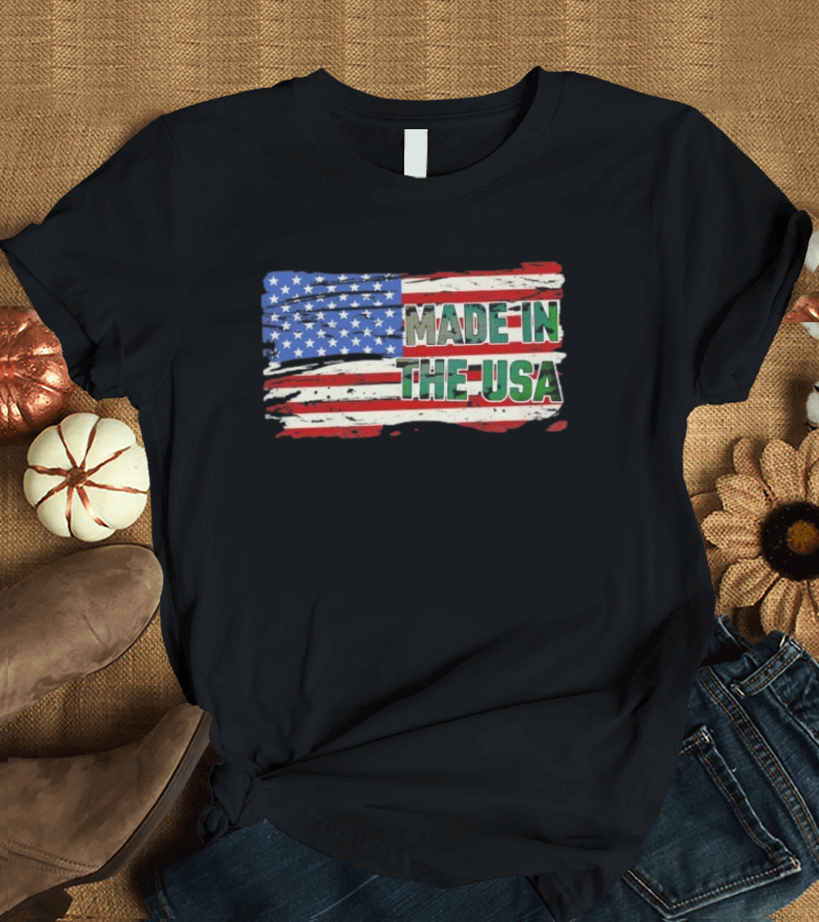 Made In The USA American Flag Stars Stripes Vintage Look T-Shirt