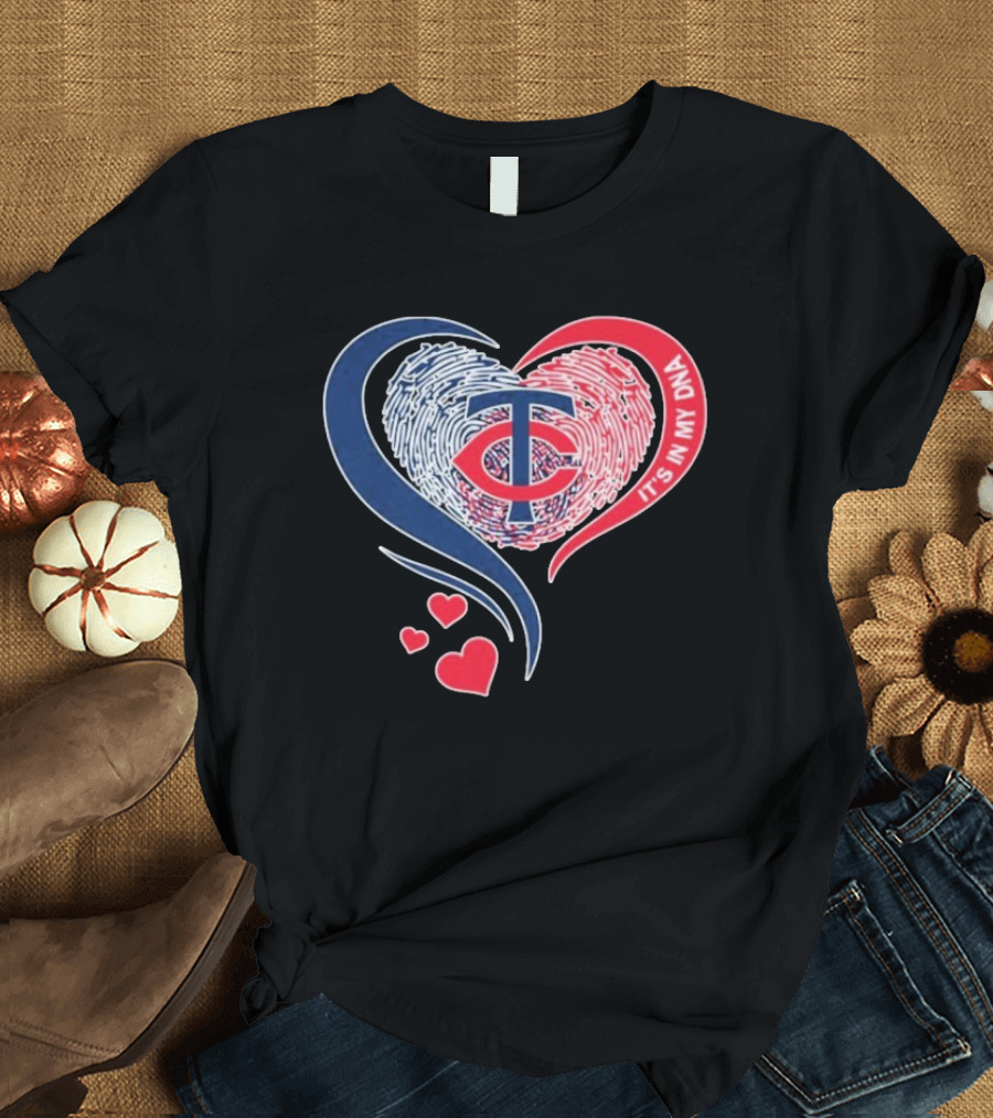 Minnesota Twins TC Logo It's In My DNA Heart Fingerprint Pattern T-Shirt