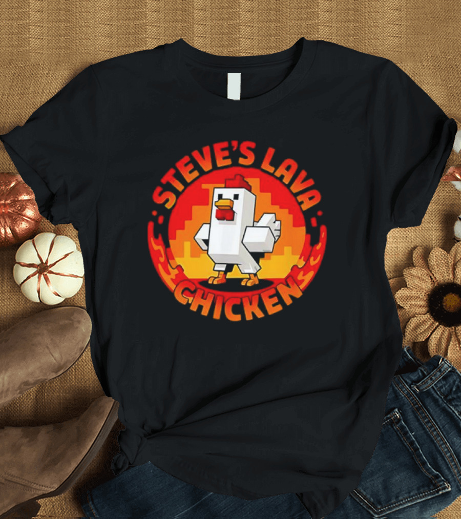 Steve's Lava Chicken Pixel Art Blocky Style T-Shirt