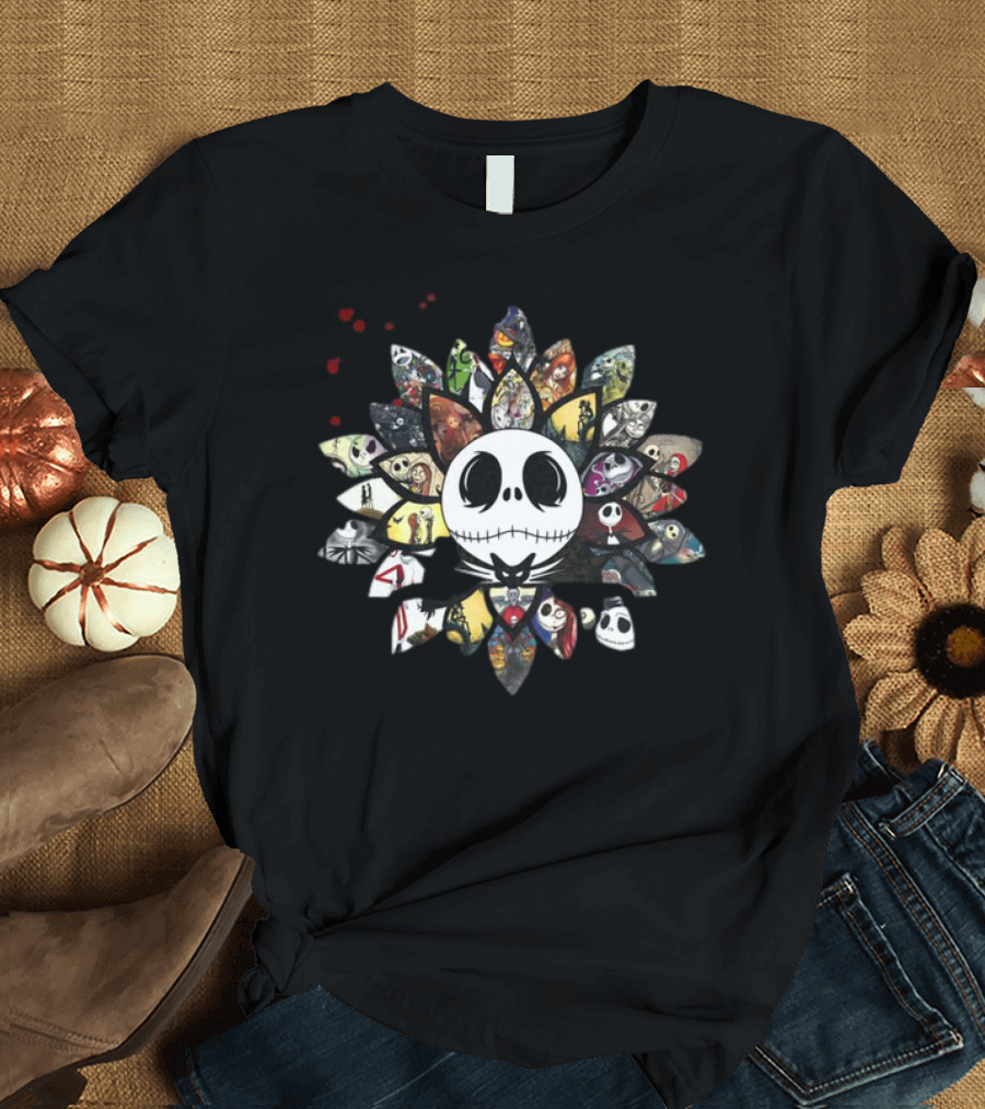 Nightmare Sunflower Jack Skellington Collage Sunflower Design Halloween Elements T-Shirt