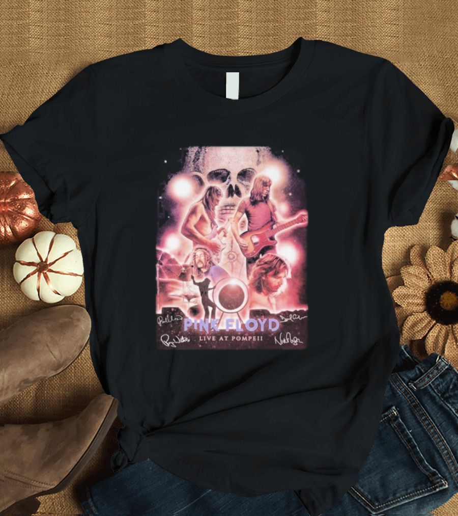 Pink Floyd Live at Pompeii Signatures Skull Guitarist Cosmic 2025 T-Shirt