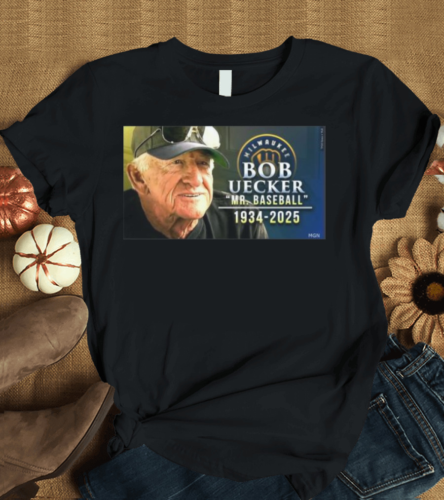 Milwaukee Brewers Bob Uecker Mr. Baseball 1934-2025 Tribute T-Shirt