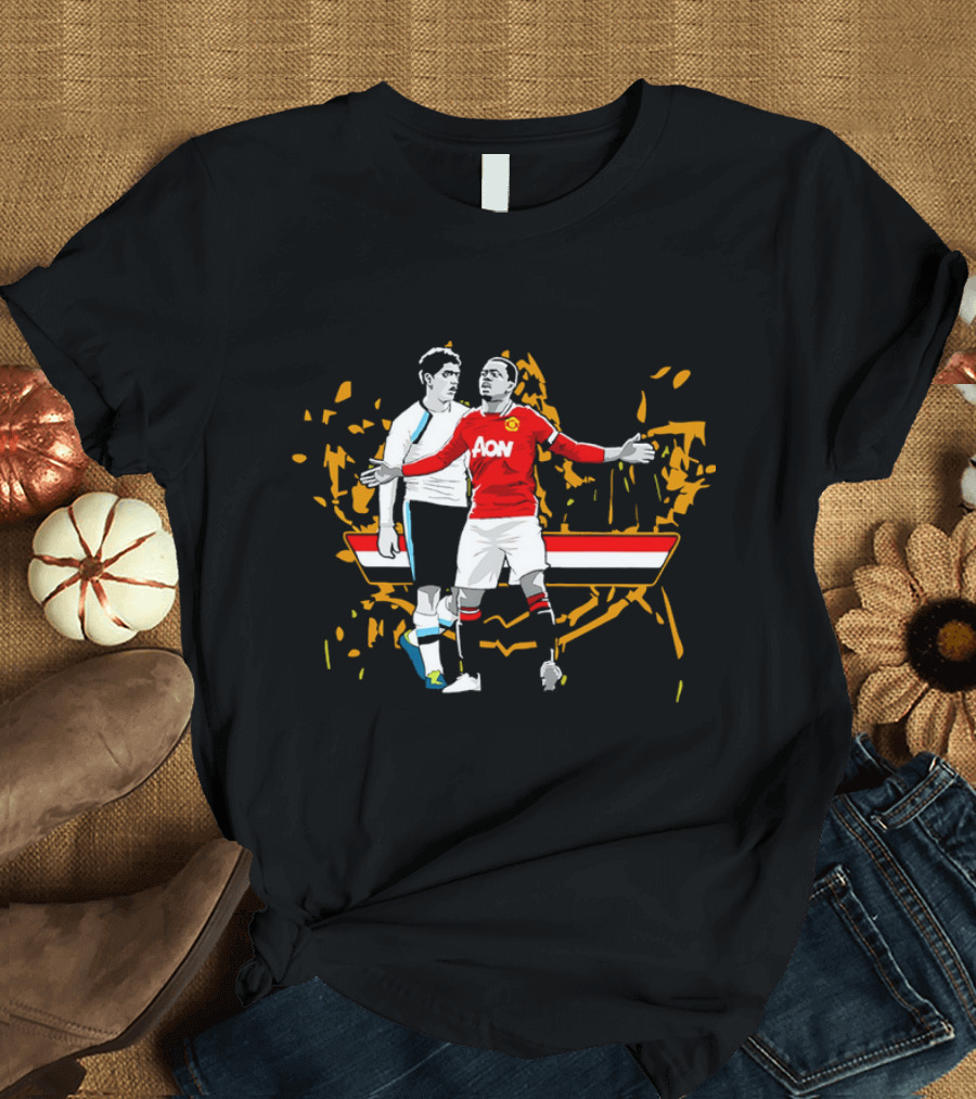 Patrice Evra Luis Suarez Caricature Cartoon AON Red and White Stripes T-Shirt