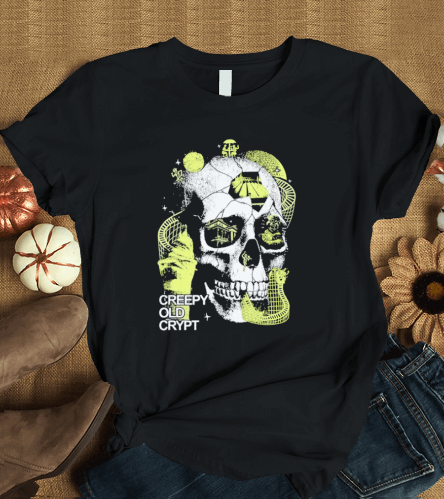 Rocco Botte Creepy Old Crypt Skull Neon Aesthetic T-Shirt