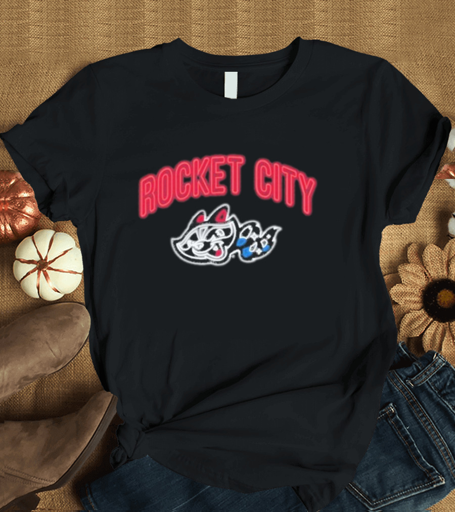 Rocket City Trash Pandas Neon Logo and Mascot T-Shirt