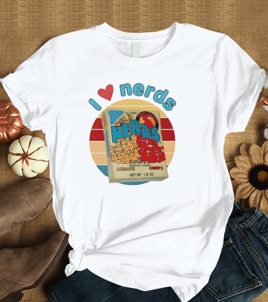 I Love Nerds Candy Box Cherry Orange Vintage Retro Style T-Shirt