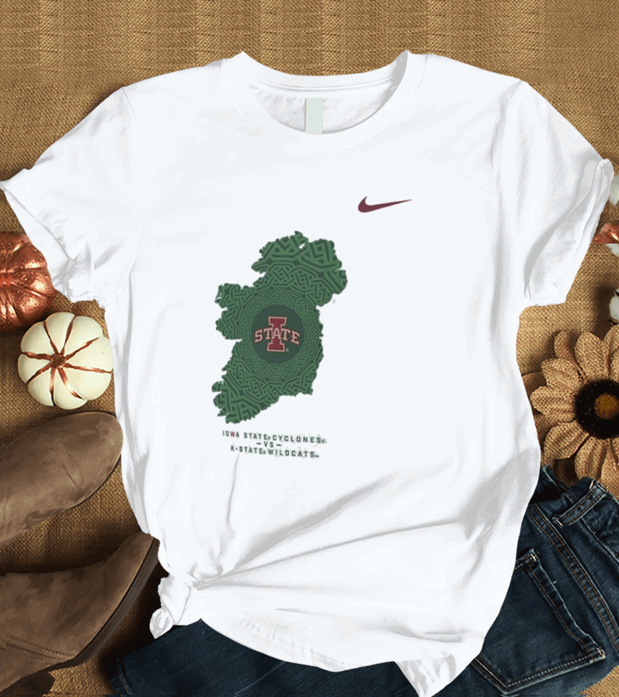 Iowa State vs K-State Nike Aer Lingus Classic Ireland Map Design T-Shirt