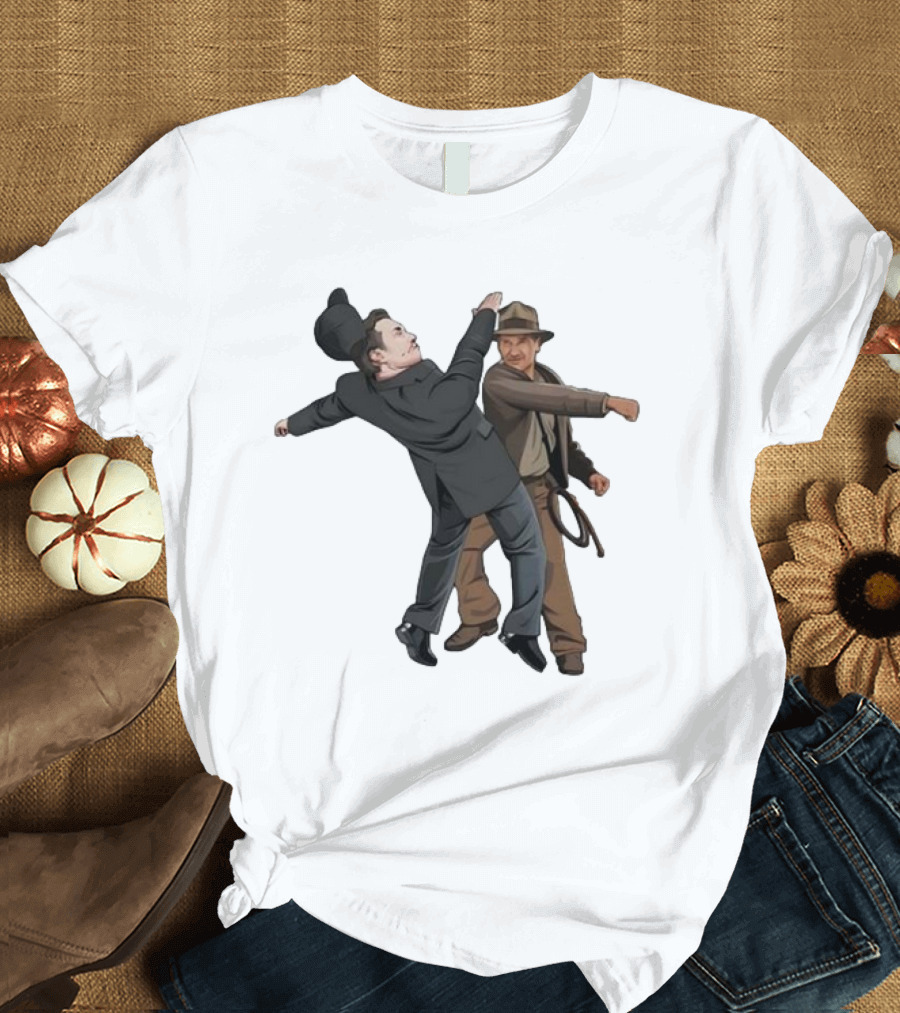Indiana Jones Punching Elon Musk Salute Scene T-Shirt