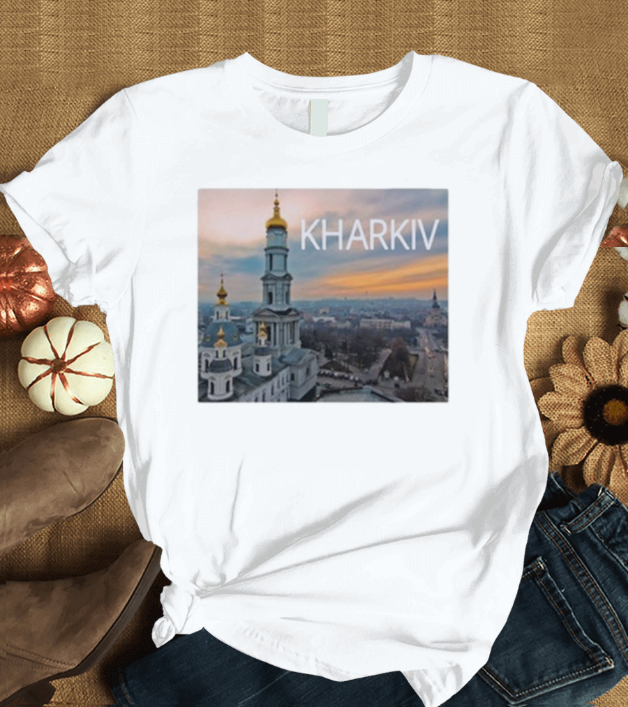 Kharkiv City Skyline with Famous Cathedral Sunset View T-Shirt