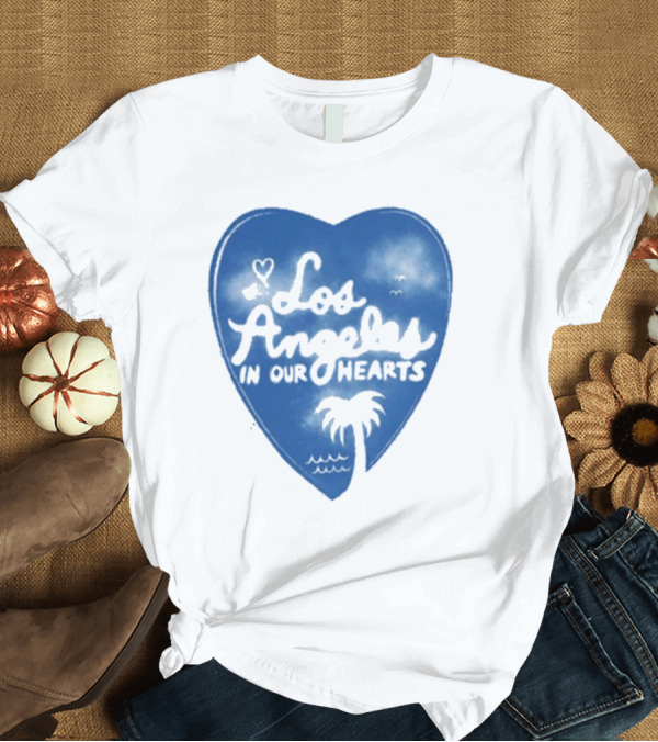 T-Shirt: Los Angeles in Our Hearts Blue Heart with Palm Tree T-Shirt Los Angeles in Our Hearts Blue Heart with Palm Tree T-Shirt