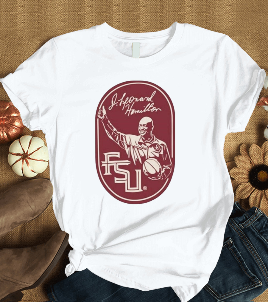 Leonard Hamilton FSU Basketball Coach with Ball and Signature T-Shirt