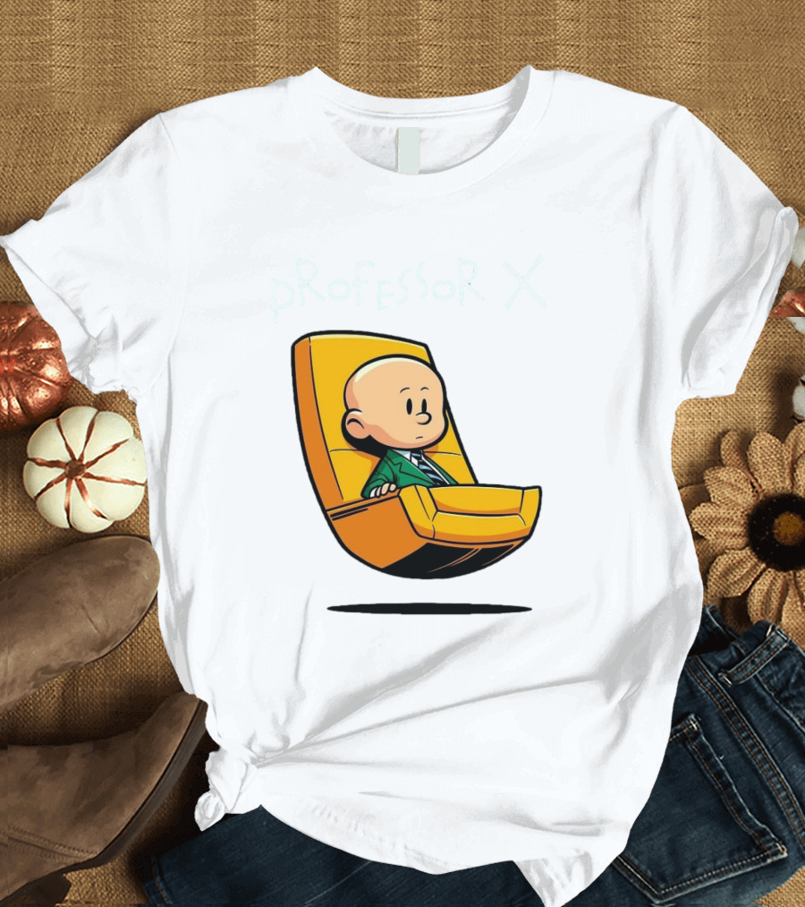 Professor X Cartoon Style in Yellow Chair T-Shirt
