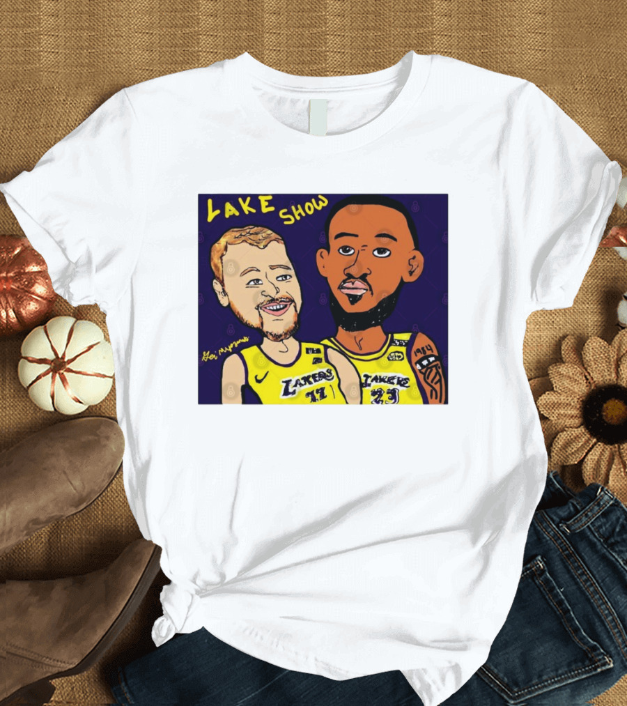 LeBron James and Luka Dončić Lake Show Lakers Cartoon Art 23 77 T-Shirt