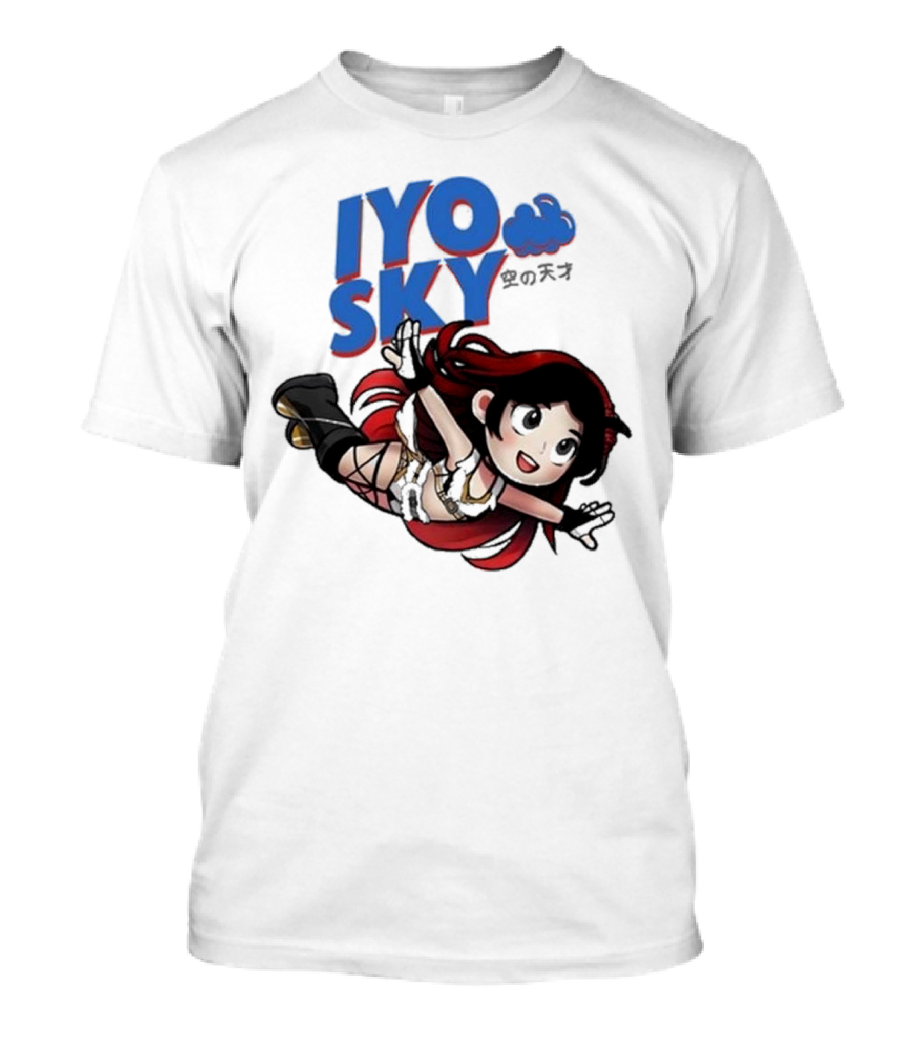 Iyo Sky Anime Character With Red And Black Hair Floating In The Clouds T-Shirt