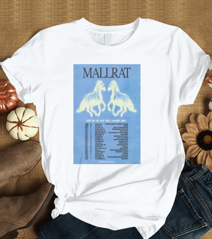 Mallrat Tour 2025 Light Hit My Face Like A Straight Right April May June T-Shirt