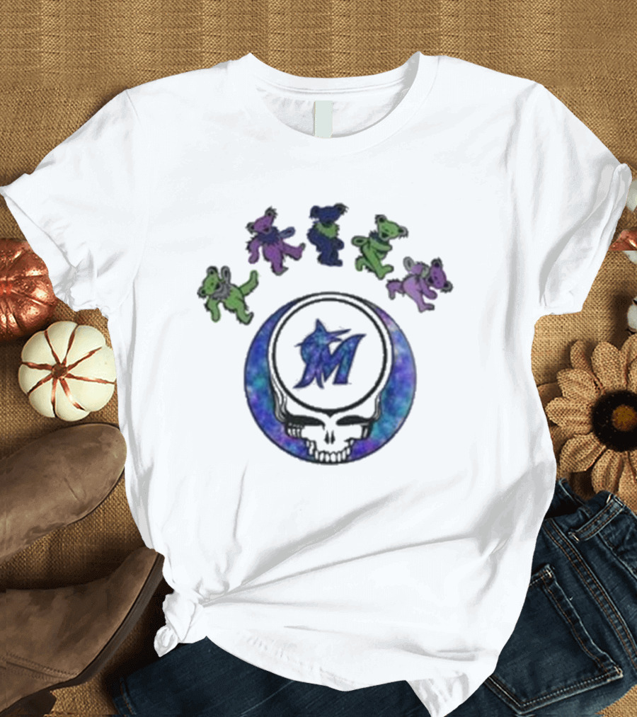 Miami Marlins Grateful Dead Night 2025 Skull Bears T-Shirt