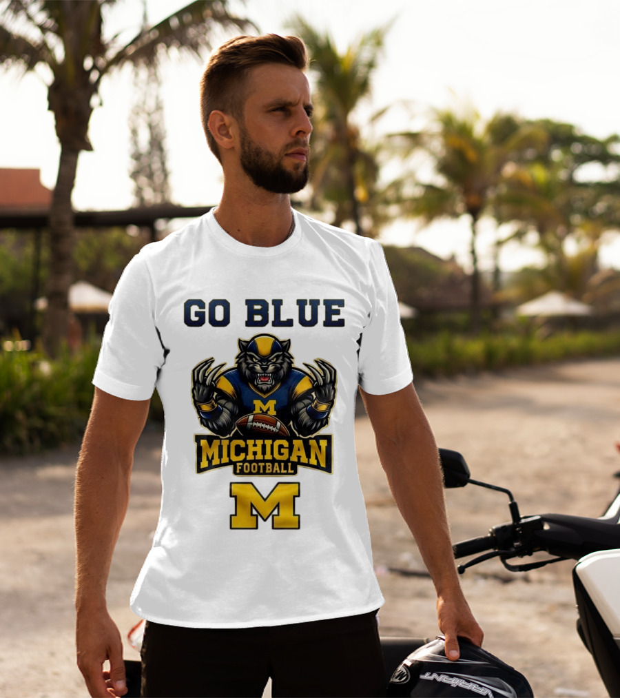 Go Blue Michigan Football Wolverine Mascot M T-Shirt