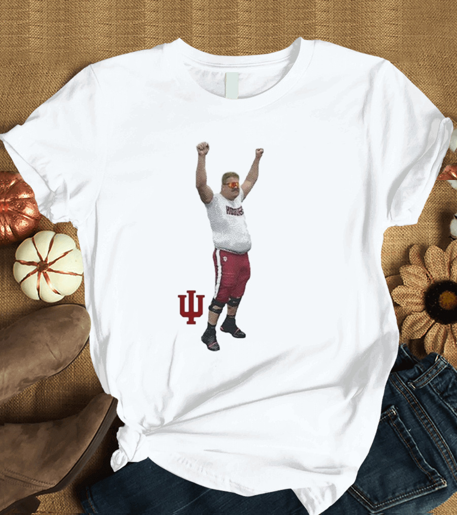 Mike Katic Indiana Hoosiers Football Player Celebration Cartoon IU Logo T-Shirt