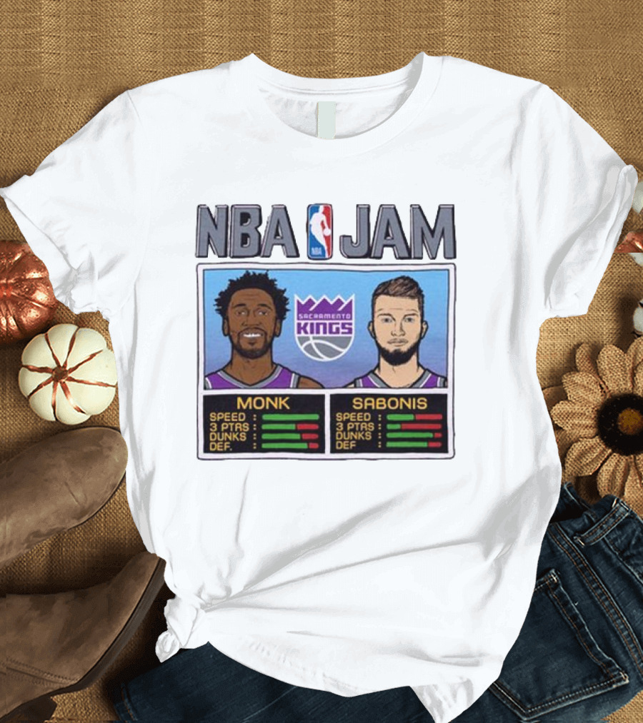 NBA Jam Sacramento Kings Monk Sabonis Stats Graphic T-Shirt