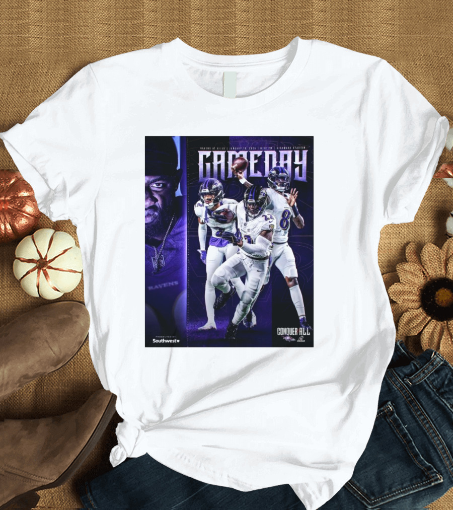 Ravens at Bills January 19 2025 Highmark Stadium Gameday Conquer All NFL Playoffs T-Shirt