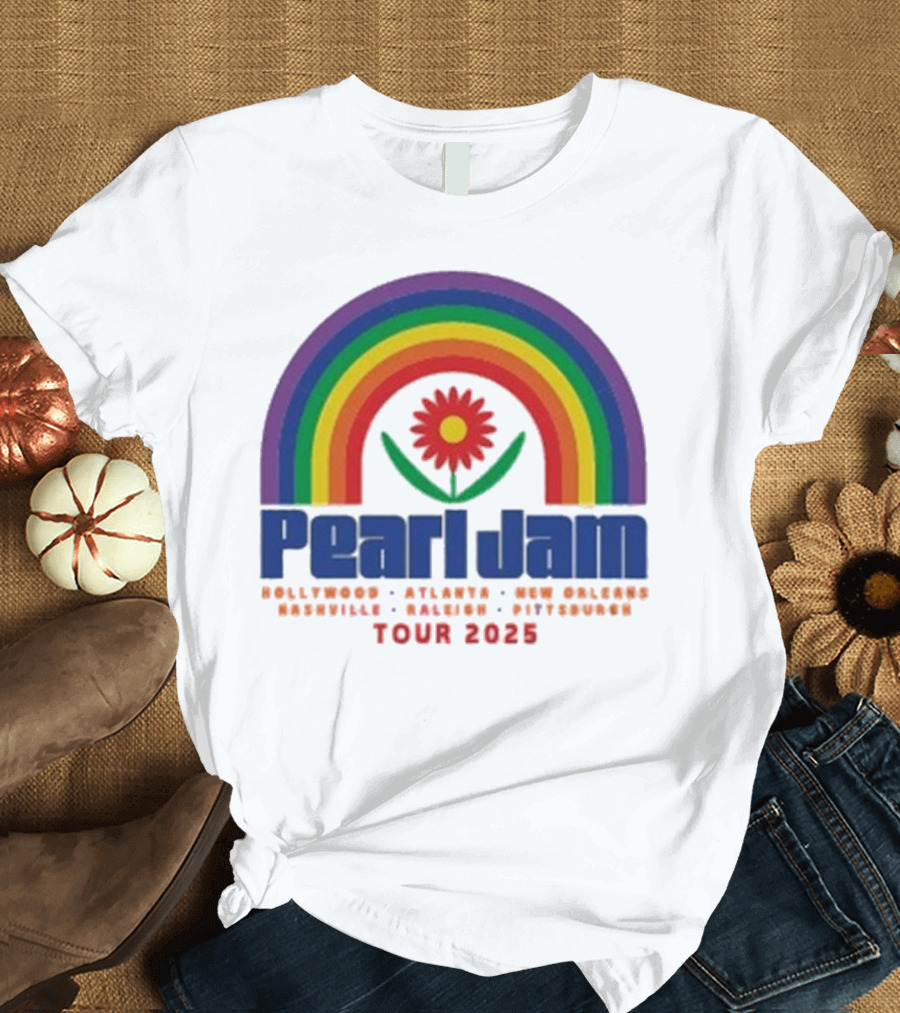 Pearl Jam Rainbow Blossom Hollywood Atlanta New Orleans Montreal Hanover Stuttgart Tour 2025 T-Shirt