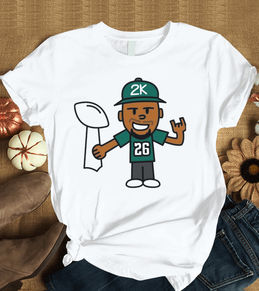 Philadelphia Eagles 2K Super Bowl Champions Saquon Barkley Trophy Celebration T-Shirt