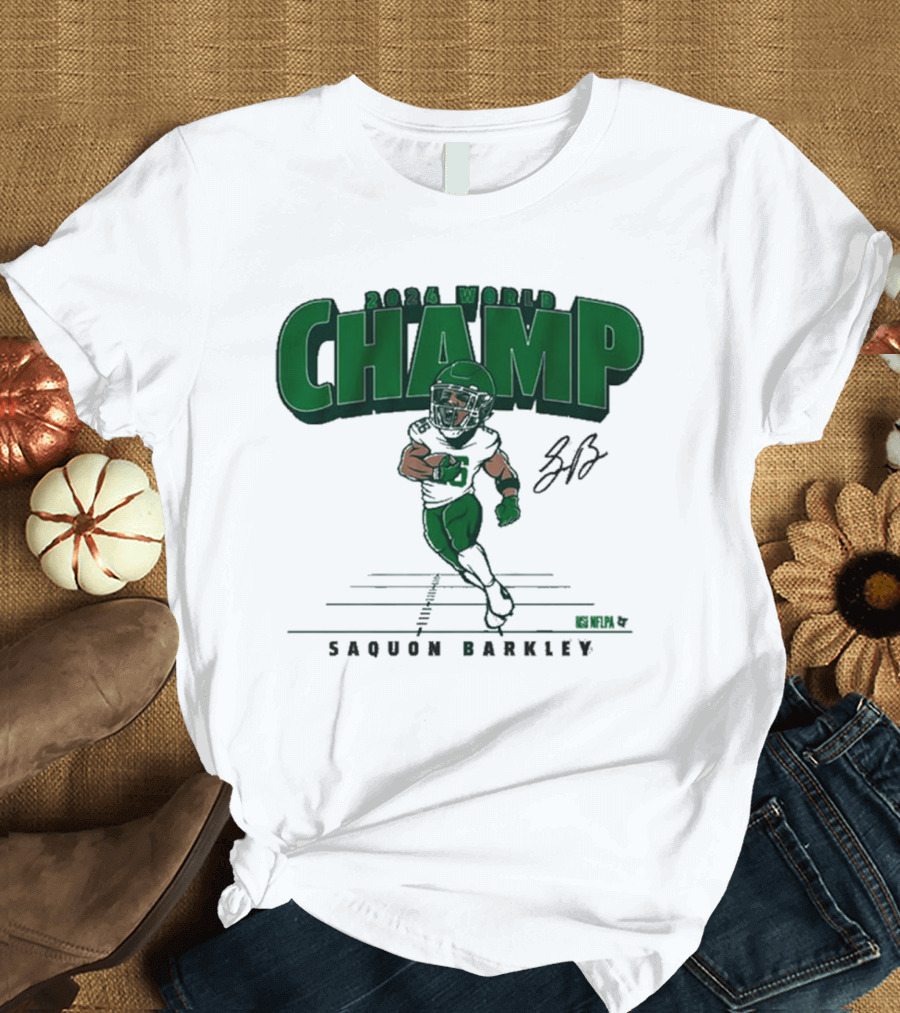 Philadelphia Eagles 2024 World Champ Saquon Barkley Caricature Signature T-Shirt
