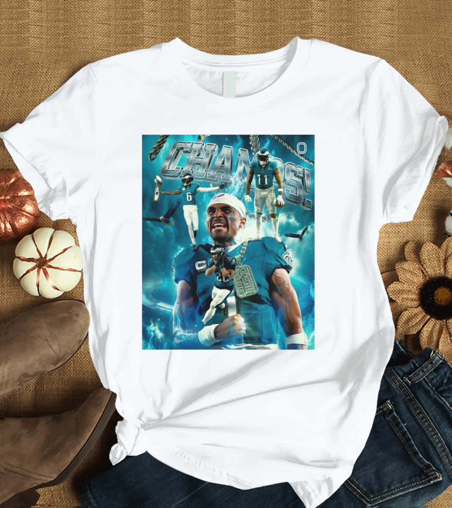 Philadelphia Eagles DeVonta Smith A.J. Brown Saquon Barkley Champs 2024 Football Celebration T-Shirt