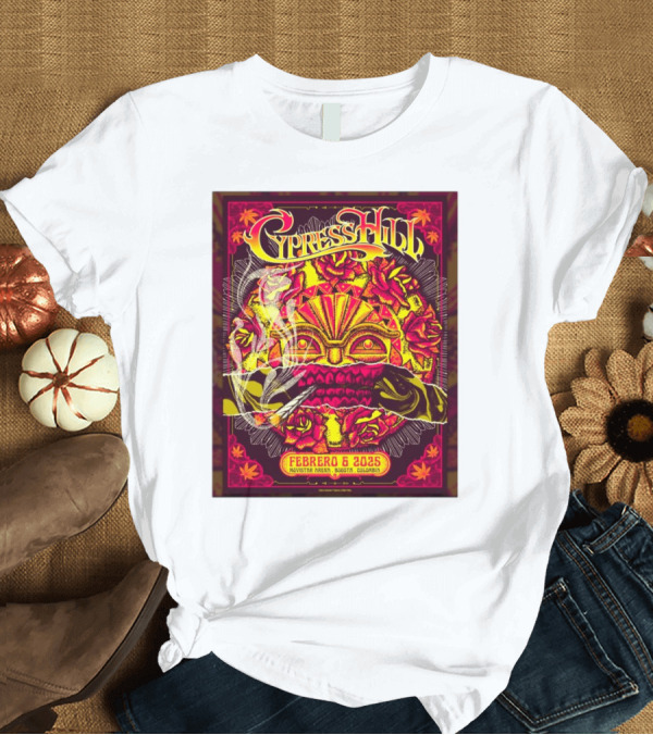 T-Shirt: Cypress Hill Febrero 6 2025 Movistar Arena Bogotá Colombia Sun Mask Smoking Roses T-Shirt Cypress Hill Febrero 6 2025 Movistar Arena Bogotá Colombia Sun Mask Smoking Roses T-Shirt