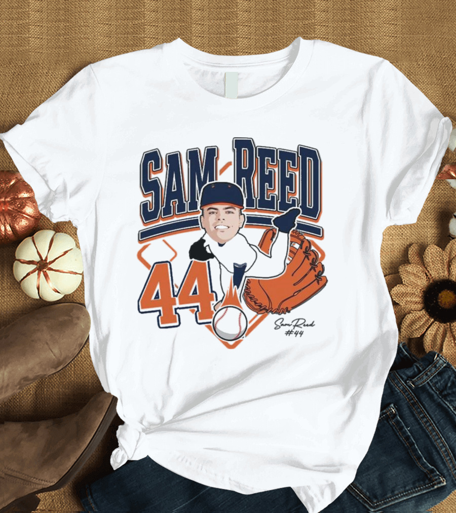 Sam Reed 44 Baseball Glove and Bat Graphic 2025 T-Shirt
