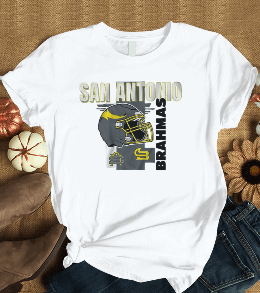 San Antonio Brahmas Football Helmet Pillow Block and SB Logo T-Shirt