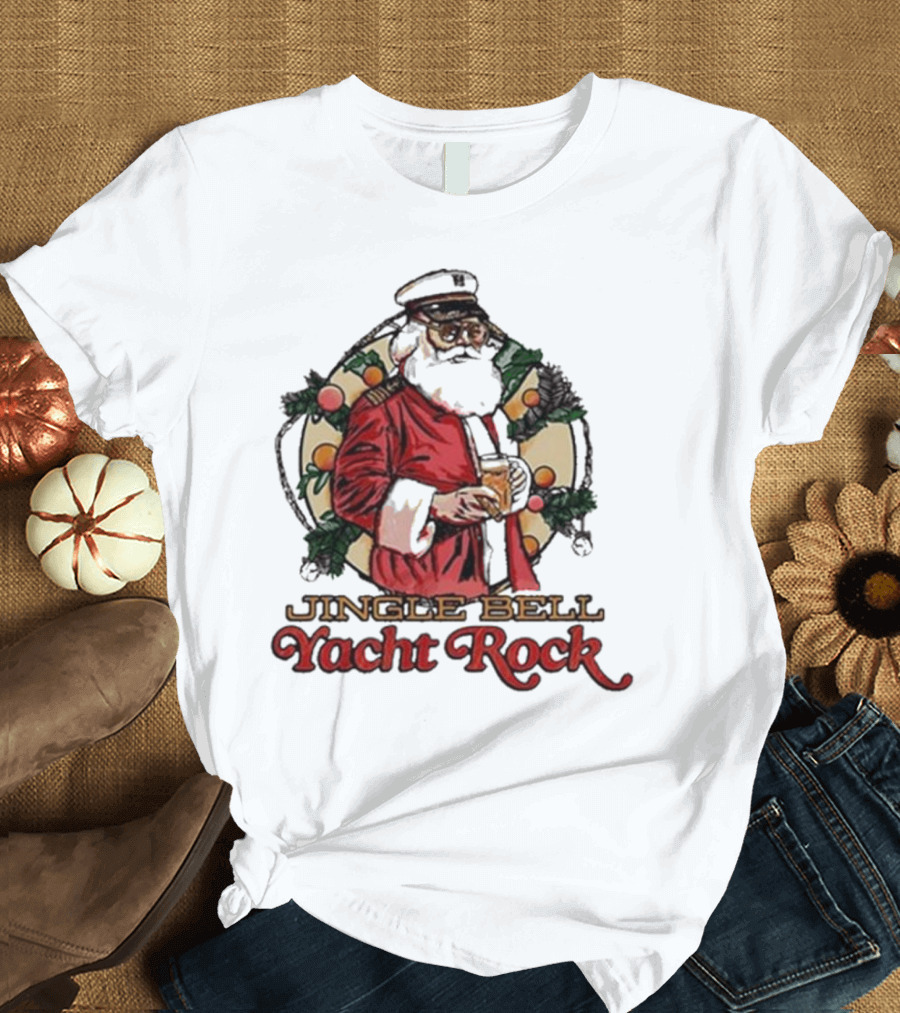 Jingle Bell Yacht Rock Christmas Captain Santa T-Shirt