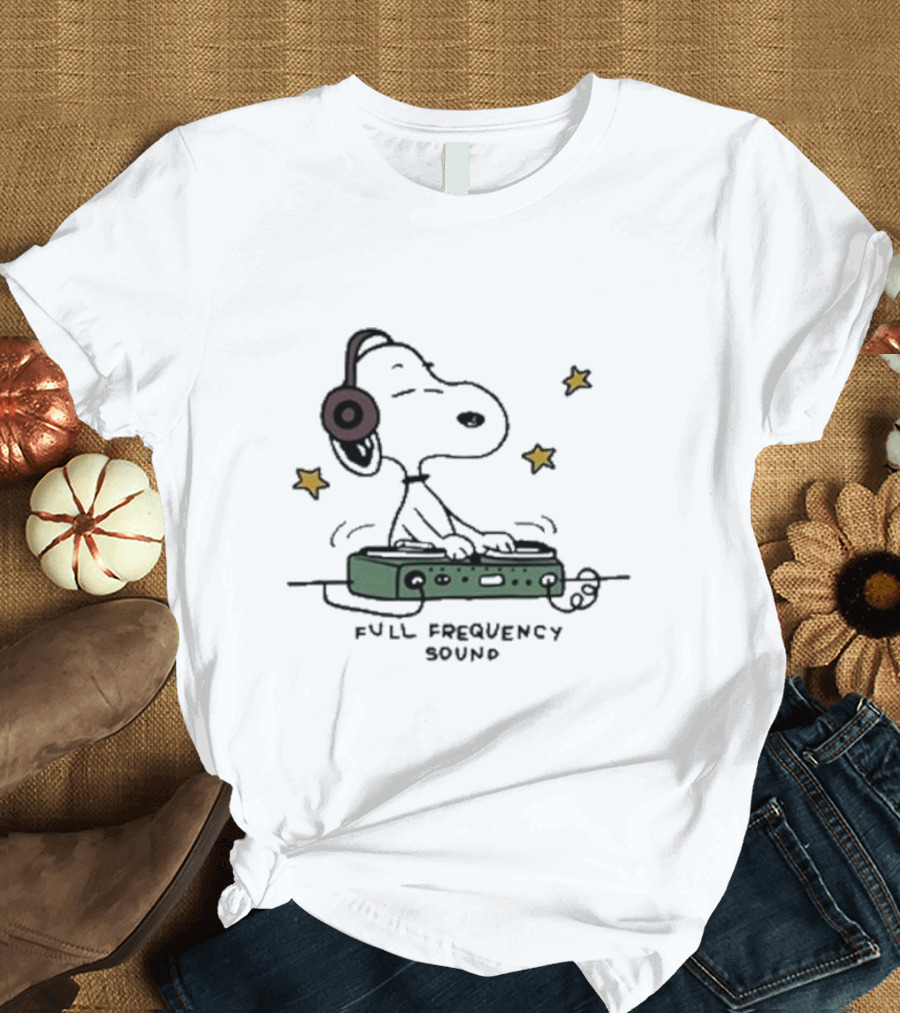 Snoopy Full Frequency Sound with Stars and Audio Equipment T-Shirt