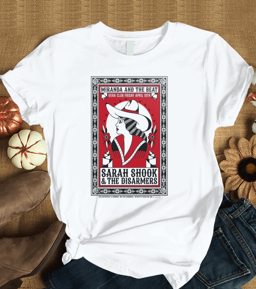 Sarah Shook And The Disarmers Apr 14 2025 Vera Groningen NL Cowboy Silhouette Red Floral Accents T-Shirt