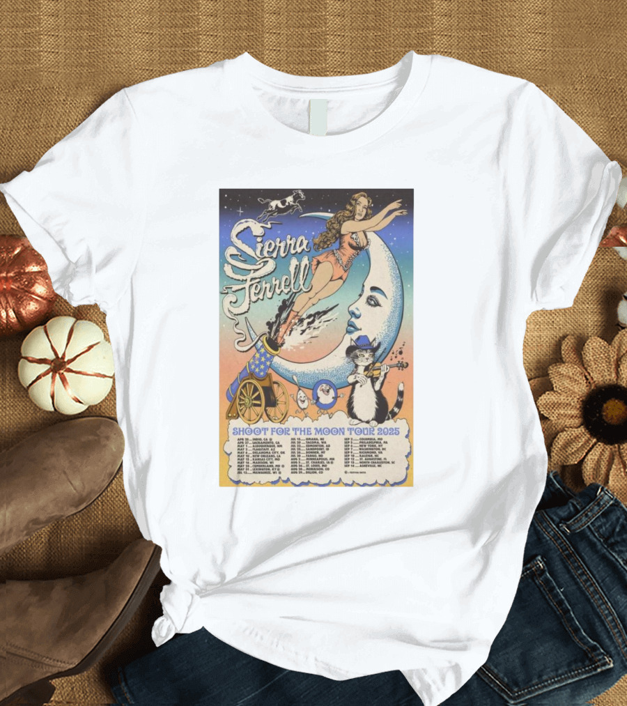 Sierra Ferrell Shoot For The Moon Tour 2025 Cannon Cat Moon Artwork T-Shirt