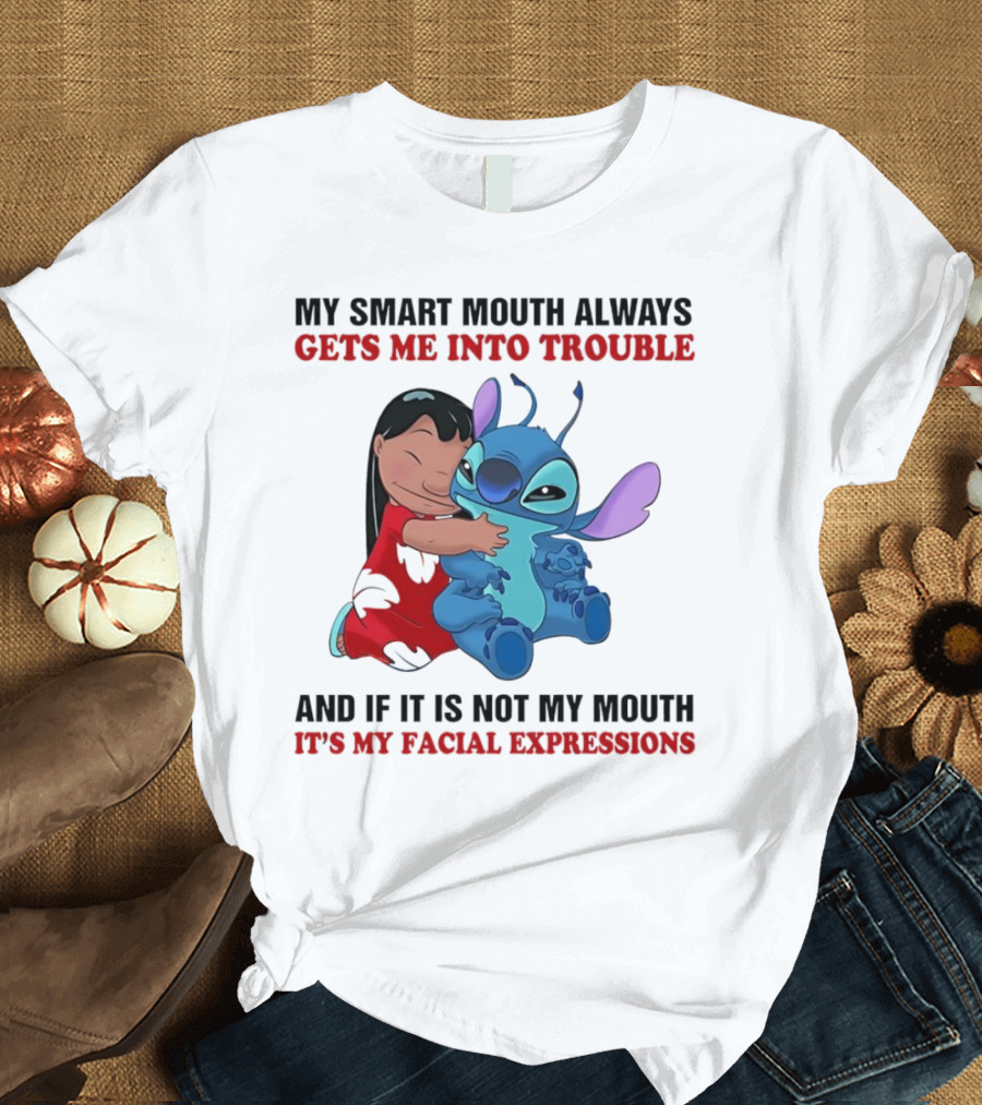 Lilo and Stitch My Smart Mouth Gets Me Into Trouble Facial Expressions T-Shirt