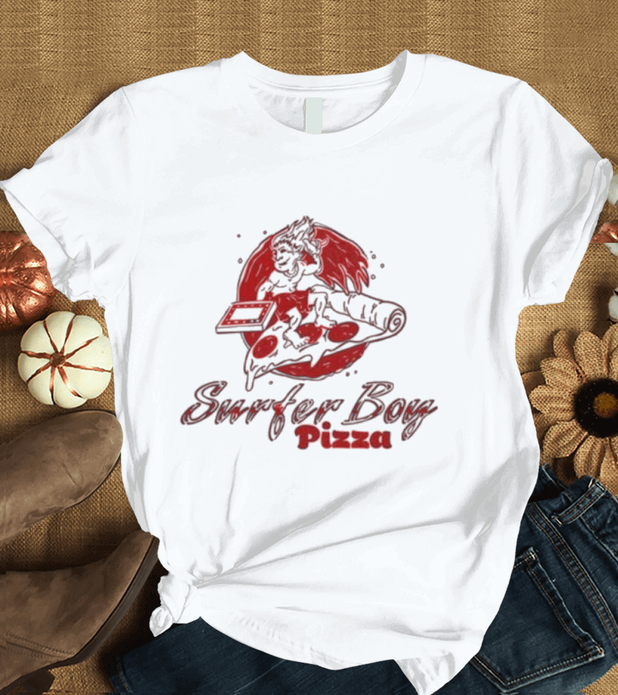 Surfer Boy Pizza Wave and Slice Graphic T-Shirt