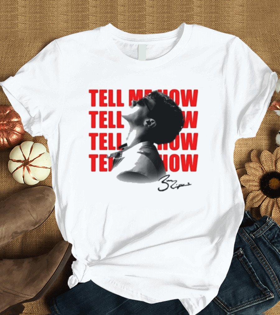 Tell Me How Ben Rodrigues Signature Black and White Artistic Portrait with Repeated Text in Eye-Catching Red Style T-Shirt