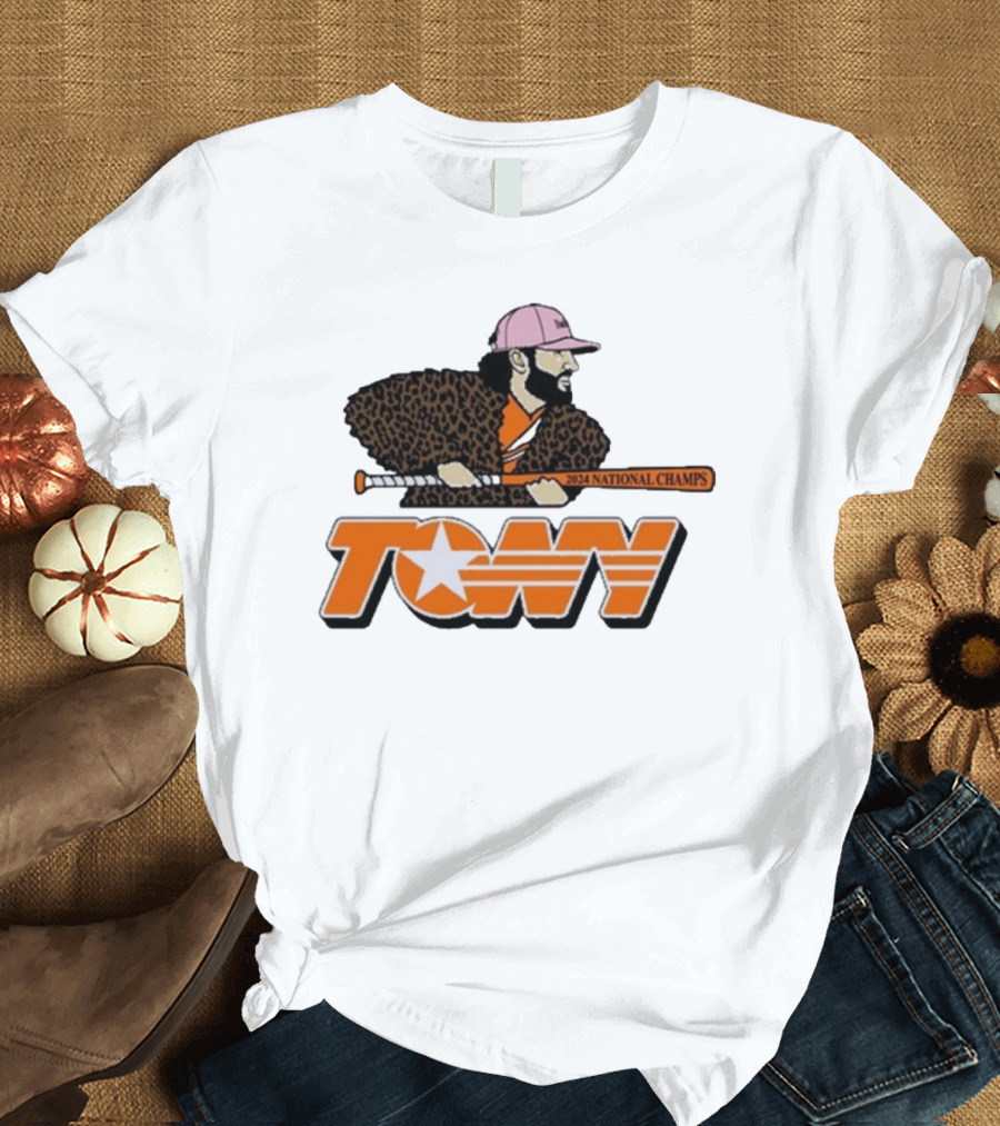 Tennessee Tony 2024 National Champs Baseball Star with Bat and Leopard Jacket T-Shirt