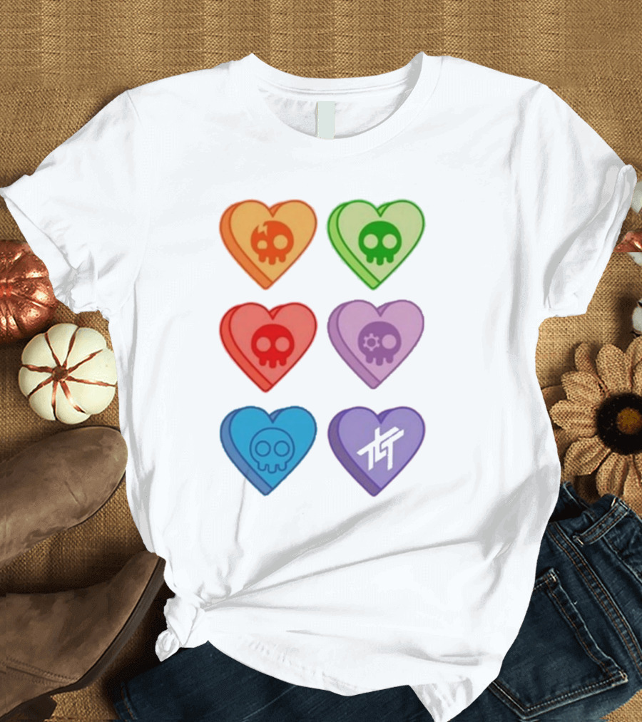 The Living Tombstone Colorful Candy Hearts Skull Motif Baby Doll T-Shirt