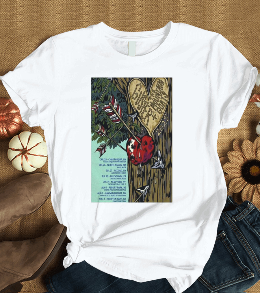 Guster The Mountain Goats Tour 2025 Dates Chautauqua Amphitheater Arrowood Farms Archer Music Hall T-Shirt