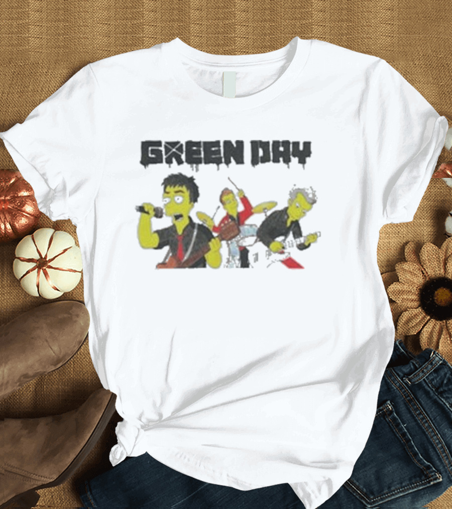 The Simpsons Band Members Playing Instruments Green Day Style T-Shirt
