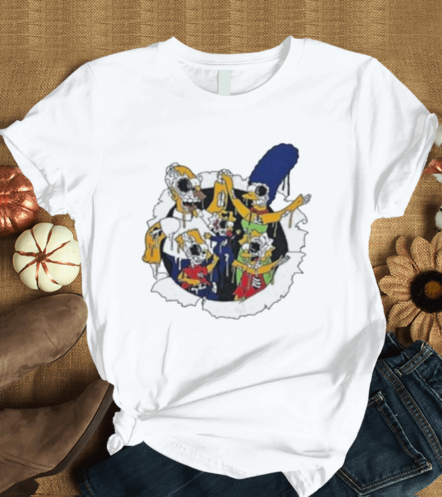 Zombie Family Simpsons Characters Dripping Melting Style T-Shirt