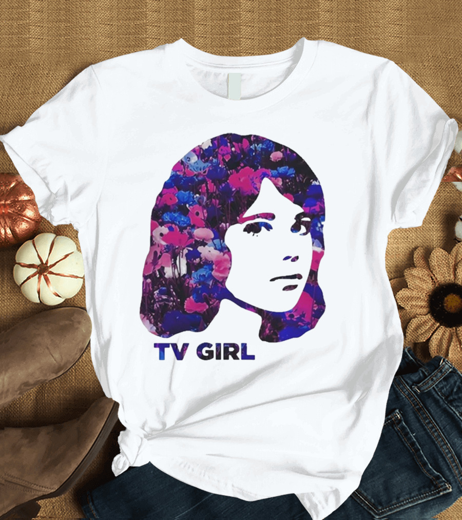 TV Girl Flower Pattern Face Design T-Shirt