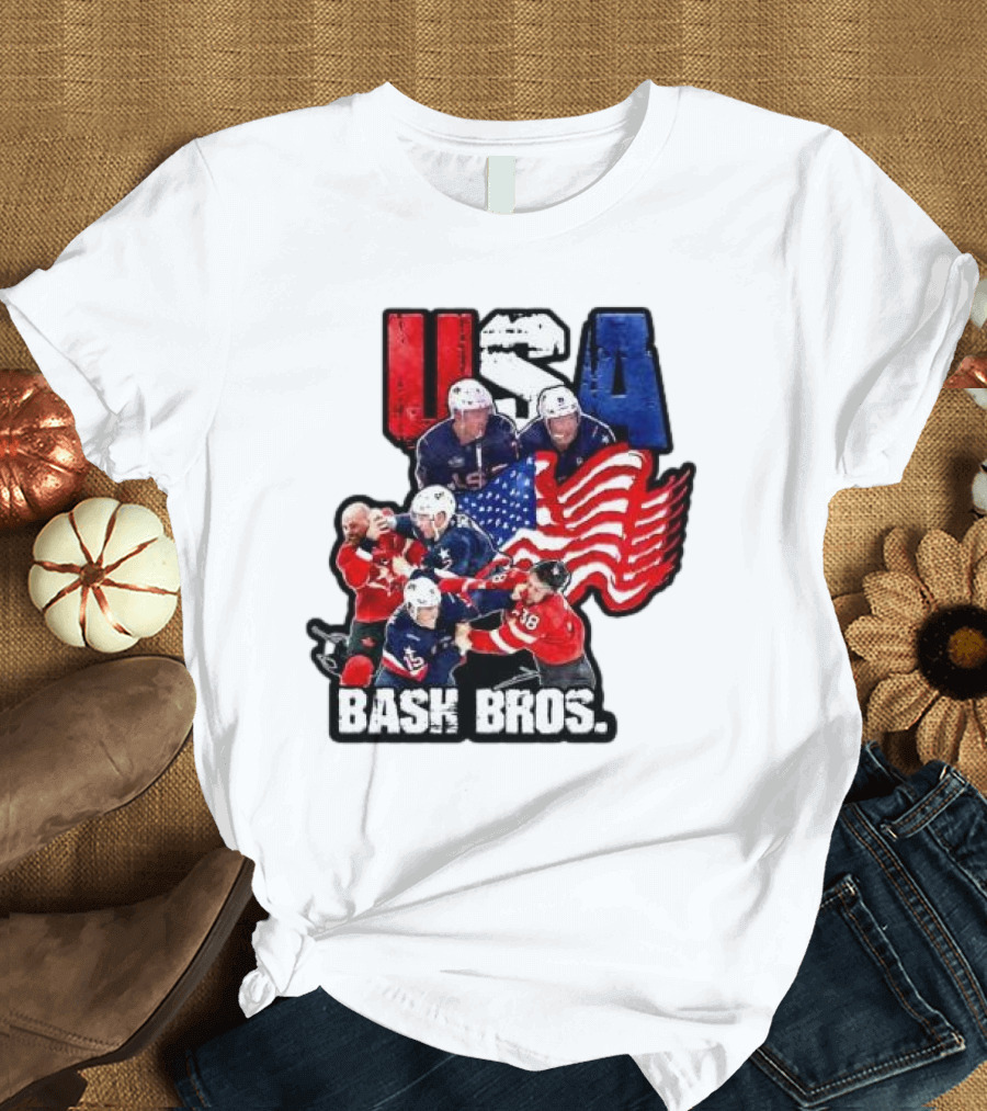 USA Bash Bros USA vs Canada Hockey Flag Faceoff T-Shirt