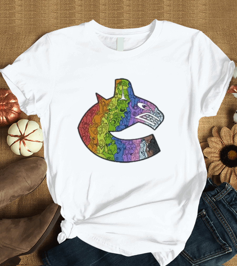 Vancouver Canucks 2025 Pride Rainbow Orca Emblem T-Shirt